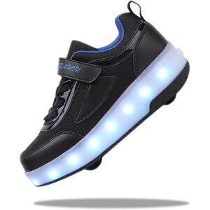 Kids Jv-black Light-up Roller Shoes With Usb Rechargeable Led Sneakers Shoes